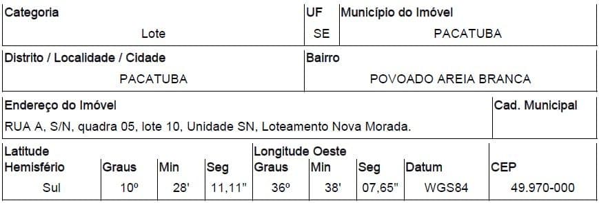 RUA A, N. 00, QD 05, LT 10, PACATUBA