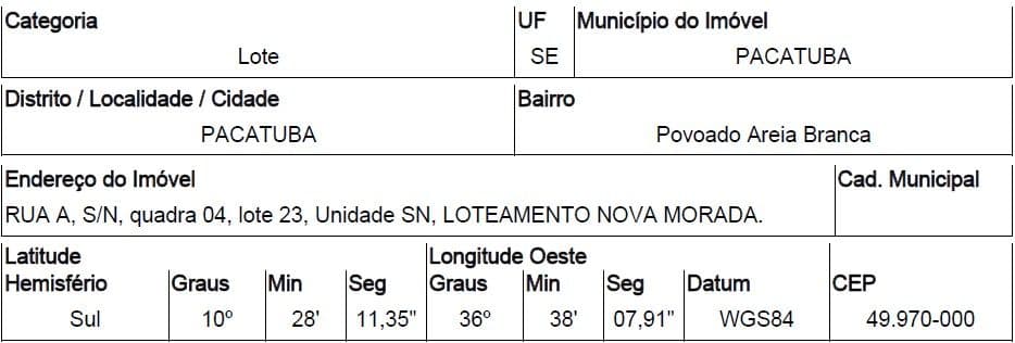 RUA A, N. 00, QD 04, LT 23, PACATUBA