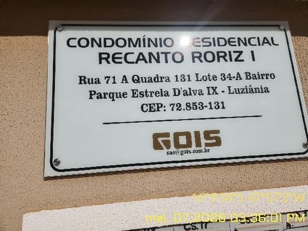 QUADRA 131, N. SN, CS 06 RUA 71, LUZIANIA