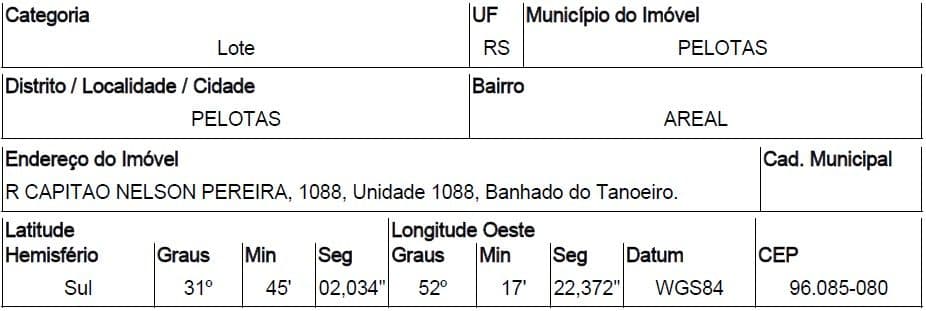 RUA CAPITÃO NELSON PEREIRA, N. 1088, BANHADO DO TANOEIRO, PELOTAS